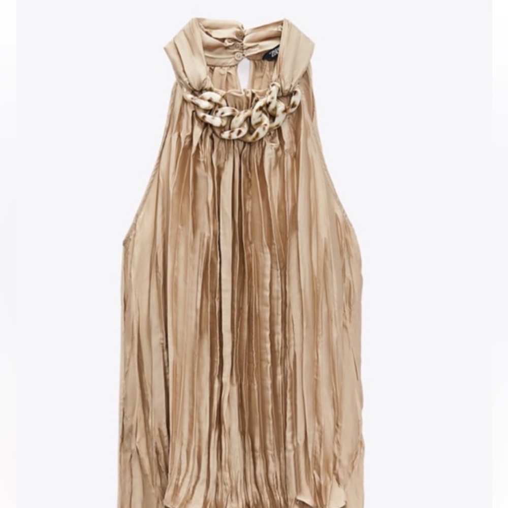 Gold pleated chain halter top